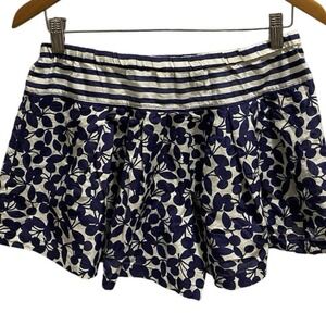 Nanette Lepore Blue White Striped Floral Coverup Silk Shorts Beachwear Sz SM